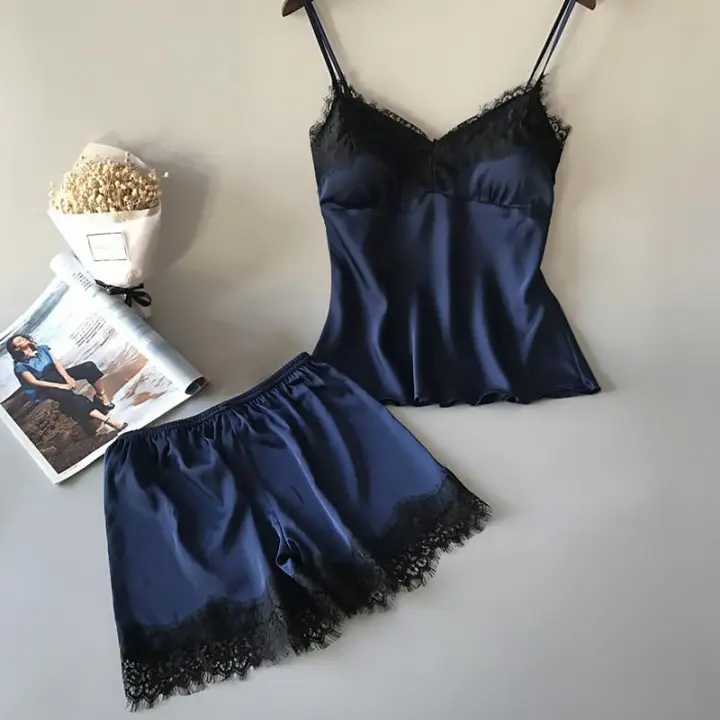 Conjunto de Pijama de Verano 2024 para Mujeres Sexy Escote en V Cómodo y Transpirable con Shorts de Suspensores - 1