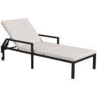Outsunny Tumbona de Ratán Chaise Longue de Jardín con Respaldo Ajustable en 5 Posiciones Cojín Acolchado y 2 Ruedas Carga 120 kg 73x200x48 cm - details 0
