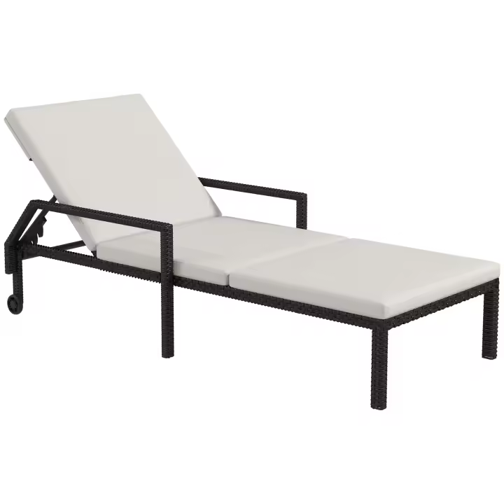 Outsunny Tumbona de Ratán Chaise Longue de Jardín con Respaldo Ajustable en 5 Posiciones Cojín Acolchado y 2 Ruedas Carga 120 kg 73x200x48 cm - 1