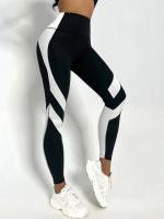Leggings De Yoga De Dos Tonos Con Control De Abdomen Tallas Regulares Cintura Elástica Para Mujer Pantalones Deportivos - details 3