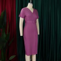Vestido Elegante Para Oficina Para Mujer Con Cuello En V Manga Corta Cinturón Ajustado Recto Midi Formal Ropa De Negocios Para Mujer - details 10