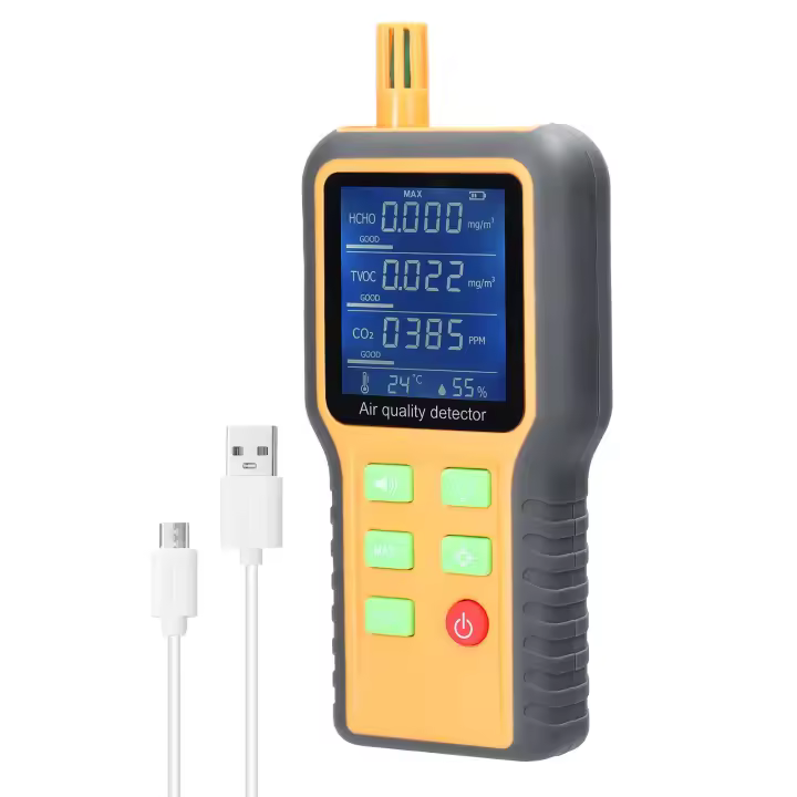 Monitor De Calidad Del Aire Portátil 5 En 1 Medidor De CO2 TVOC HCHO Con Pantalla LCD Retroiluminada Medidor De Temperatura Y Humedad - 1