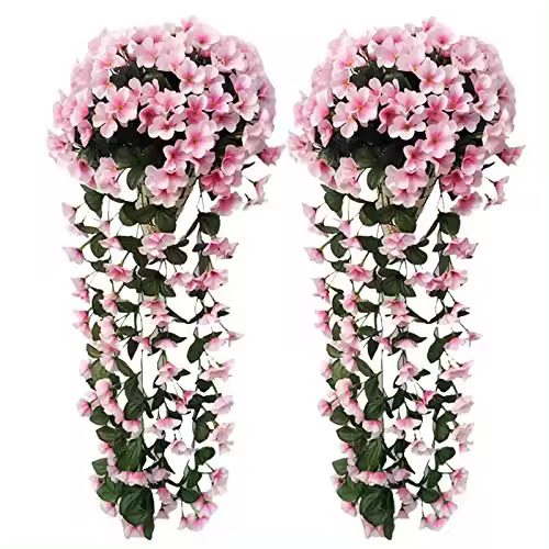Cesta de glicina artificial, enredadera de flores colgantes artificiales de color rosa, flores artificiales para decoración de interiores y exteriores del hogar - 1