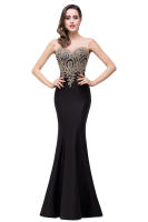 Vestido De Noche Elegante De Sirena Para Mujer Azul Rojo Con Aplicaciones Doradas Lace Sweetheart Illusion Vestido De Boda Fiesta Prom Robe De Soiree - details 22