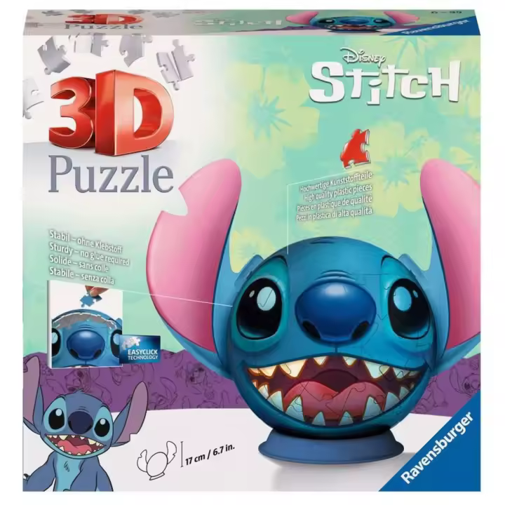 PUZLE 3D STICH CON OREJAS 72 PIEZAS, +6 AÑOS, CONSTRUCCIÓN, DISNEY, 11574, TIENDA CON LICENCIA OFICIAL, RAVENSBURGER, ENVÍO URGENTE 24-48 HORAS PENÍNSULA - 1