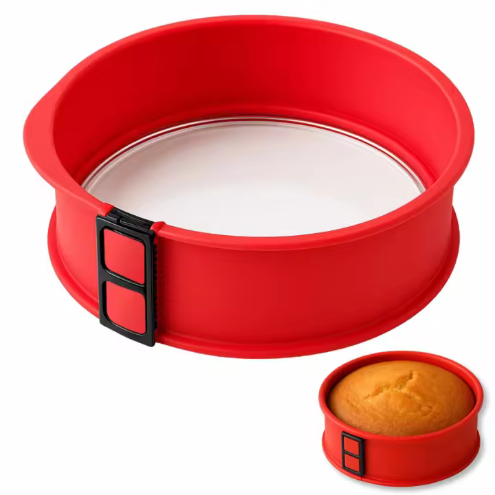 CHEFZOCO Molde repostería redondo, Molde para Bizcochos, Molde para Horno, Molde Tarta, Molde Pasteles, Soporta hasta 230ºC, Antiadherente, Desmontable, Diámetro interno 24 cm, Silicona, Rojo - 1