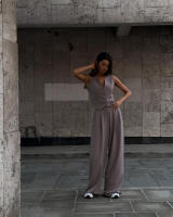 Conjunto de mujer, traje de señora para primavera y verano, chaleco sin mangas con cuello en V, pantalones wide-leg de corte relajado y caída fluida, conjunto casual. - details 16