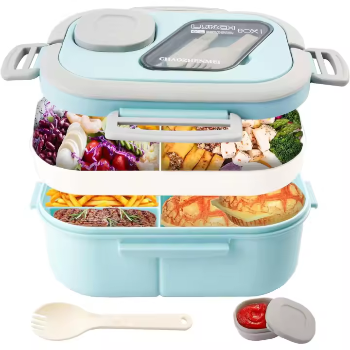 Plato frío para adultos, bandeja de condimentos estilo bento, cuchillo y tenedor reutilizables incorporados - 1