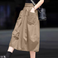ZANZEA Falda Larga De Cargo Recta Para Mujer Cintura Elástica Midi Estilo Vintage Con Bolsillo Grande Moda Casual Coreana - details 1