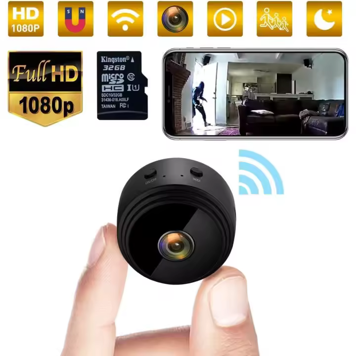 Mini Cámara espía, Cámara Oculta WiFi de 32 G y 1080 P con Visión Nocturna, cámara en miniatura para niños y detección de Movimiento con tarjeta de Memoria de 32 G - 1