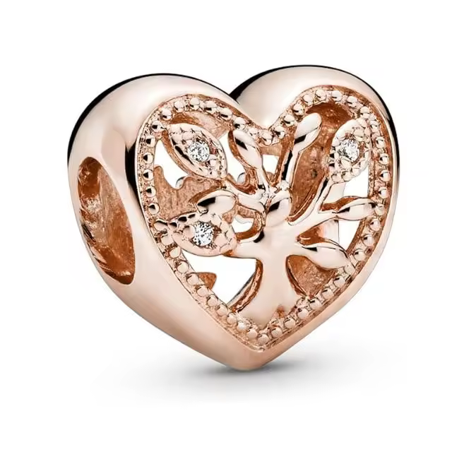 Pulsera Pandora Moments con dije de Corazón de árbol Genealógico Calado Chapado en oro Rosa para Mujer, viene con Caja De Regno original. - 1