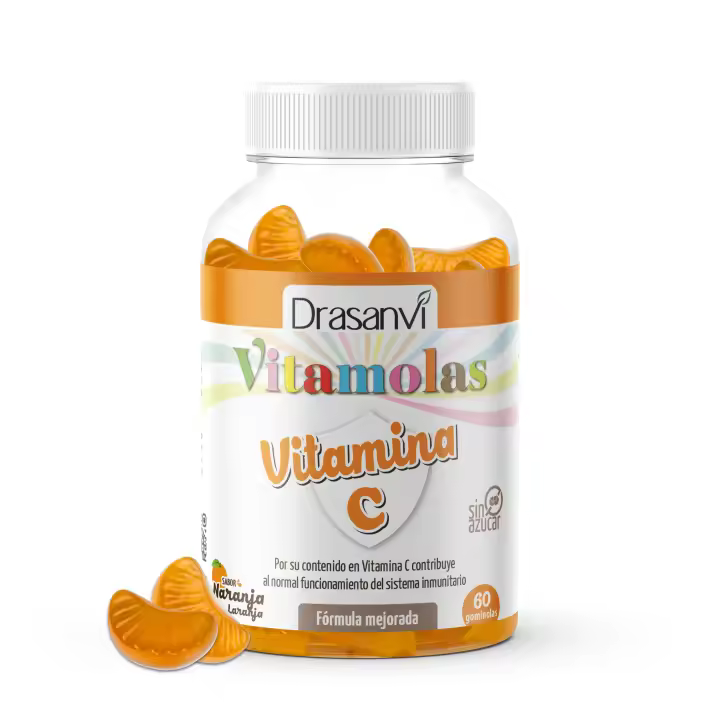 DRASANVI - VITAMINA C - Funcionamiento normal del sistema inmunitario - SIN AZÚCAR - Sabor Naranja - 60 Gominolas - 1