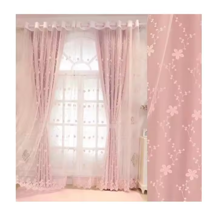 Cortinas De Princesa Rosa Coreanas Para Niñas Habitación Dormitorio Estudio Románticas Con Tratamiento De Ventanas De Bloqueo Total 1 Panel Algodón 100% - 1