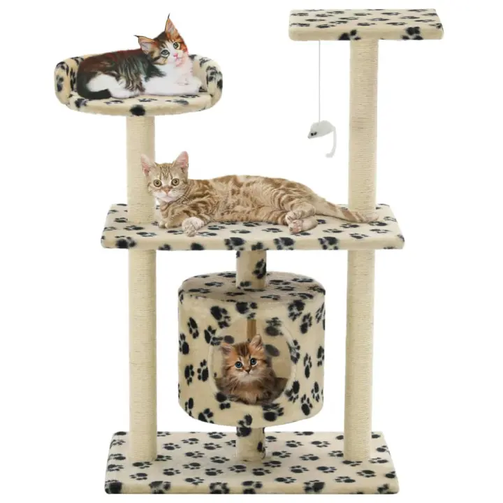 vidaXL RASCADOR PARA GATOS CON POSTE DE SISAL 95 CM HUELLAS BEIGE - 1