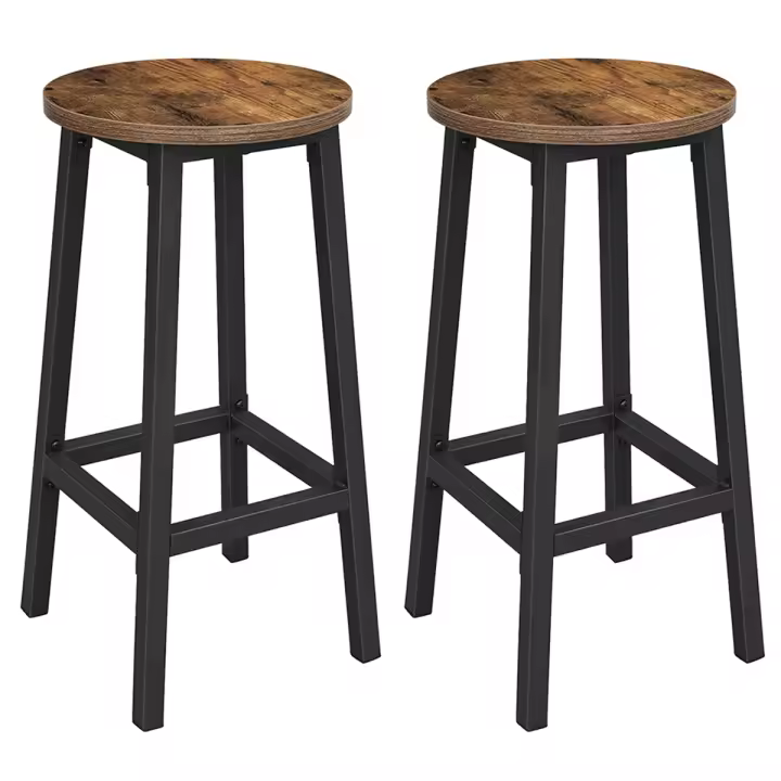 VASAGLE Taburete de Bar, Juego de 2, Sillas de Bar, Sillas de Cocina con Estructura de Metal, FÁcil Montaje, con ReposapiÉs, para Cocina, SalÓn, Comedor, MarrÓn RÚstico y Negro - 1