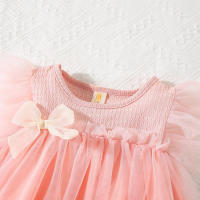 Vestido De Princesa Para Bebé Niña Verano Con Encaje Y Gran Lazo Vestido Sin Mangas Cuello Redondo Estilo Casual Polyester - details 5