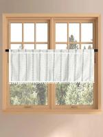 1Pc Cortina Corta De Pelo Bohemio Europeo Con Borde Tejido Blanco Para Cocina Con Bolsillo Para Rodillo Decoración De Armario - details 4
