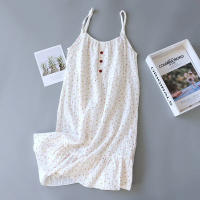 Vestidos De Algodón Para Mujer Verano 100% Crepe Noche Ropa Interior Cómoda Con Aros Dormir Comodidad Elegante Manga Sin Mangas Cuello En V Estampado - details 1