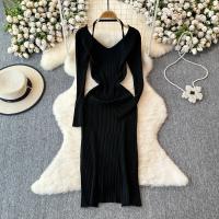 Vestido Largo De Mujer Con Cuello En V Y Manga Larga Blanco Elegante Con Cierre De Lazos Estilo Callejero Alta Moda Para Otoño Y Playa - details 31