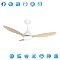 Akunadecor - Ventilador de techo modelo KARMA blanco/madera, motor DC 6 velocidades Tecnología Led 20W sistema CCT 1900 Lúmenes, Control remoto con temporizador, luz regulable en color e intensidad, Memoria motor inverter verano/invierno ultra silencioso. - details 0
