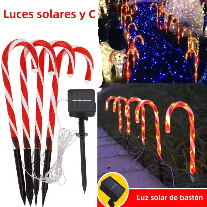 2 Set Luz Solar De Navidad En Forma De Palillo De Moler Con Palos Para Decoración De Jardín Patio Camino Exterior IP68 Impermeable - 1