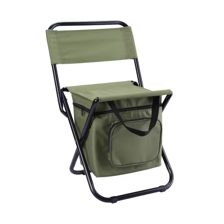 Silla de pesca con bolsa refrigeradora, taburete de pesca compacto y plegable, verde - 1