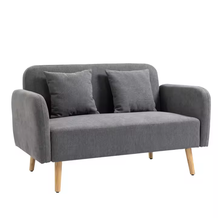 HOMCOM Sofá de 2 Plazas, Sofá con 2 Cojines, Sofá Doble Acolchado, Sofá tapizado con Aspecto de Terciopelo, Apoyabrazos, Loveseat para Salón, Dormitorio, 130 x 70 x 80 cm, Gris - 1