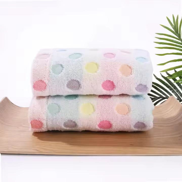 Toallas de mano de algodón con estampado de lunares de colores, suaves y absorbentes, 35 x 75 cm, juego de 4 - 1