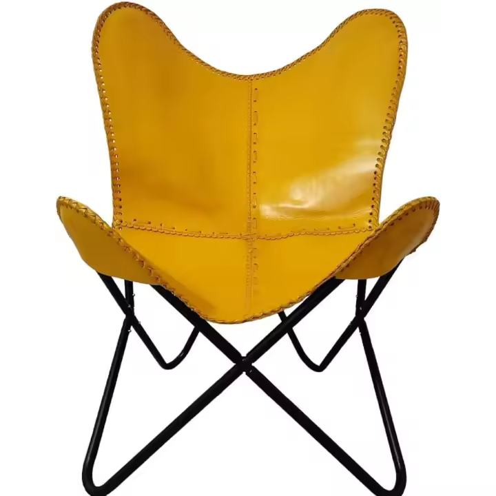 Yellow Buffalo Leather Relax Butterfly Silla Salón Silla Plegable - 1