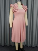 Vestido Midi A-Line Elegante Para Mujer Sin Mangas Con Volantes Y Cuello Cuadrado Vestido Casual Modesto Para Fiestas Y Días Normales - details 4