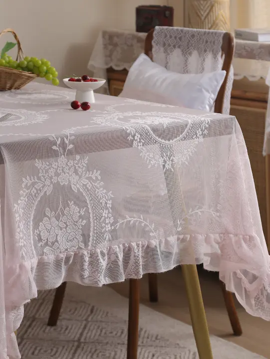 Mantel De Lienzo Rosa Vintage Con Espejo Y Encaje Para Sala De Estar Dormitorio Comedor Decoración De Fiesta Y Boda - 1