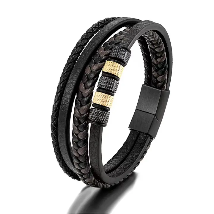 21cm pulsera de cuero de alta gama para hombre, Sello Seguro de Arce inoxidable, Tres Colores, exquisita Caja de regalo, para los - 1