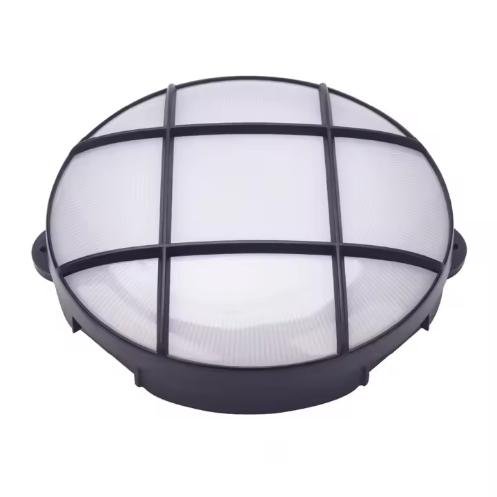 IluminaShop - Plafon de Exterior LED Redondo Negro con Rejilla IP65 - 1