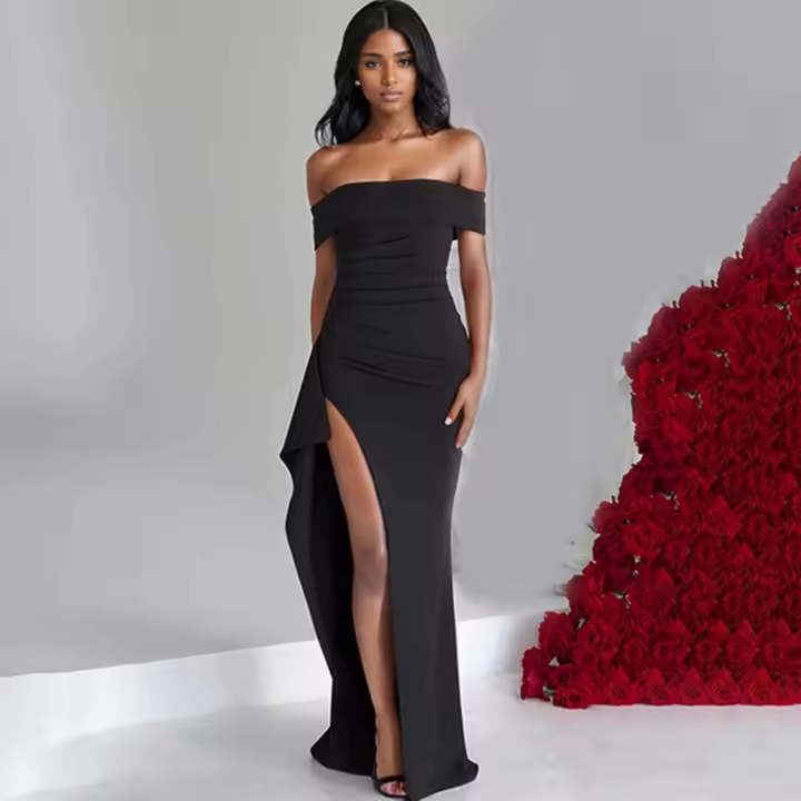 Vestido Largo De Fiesta Para Mujer Elegante Negro Sin Mangas Con Abertura En La Espalda Y En El Fronte Vestido A-Line Slim Fit Sexy Para Verano - 1