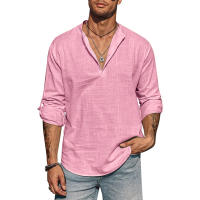 Camisa Hombre Manga Larga Cuello Erguido Algodón Casual Ligera Streetwear Transpirable Negocios Color Sólido Tops - details 7