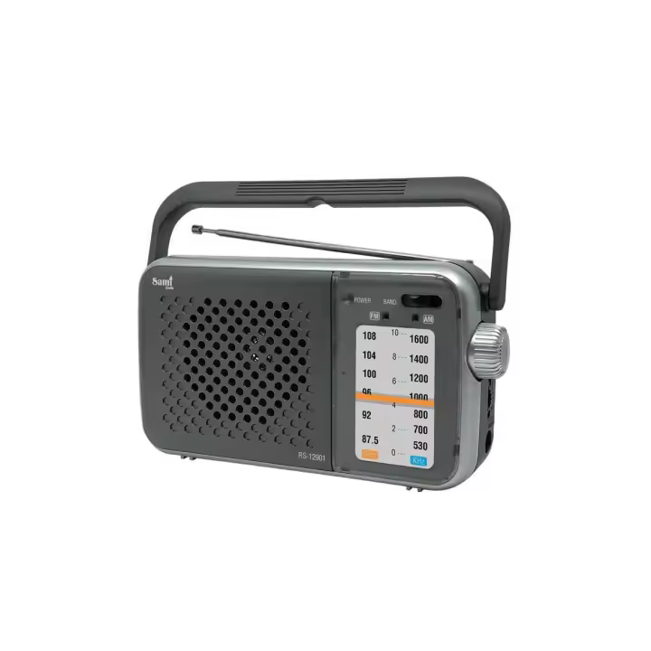Radio Portátil SAMI RS-12901 AM/FM con Asa y Ruedas Giratorias – Radio de Emergencia a Pilas y Corriente AC/DC - 1