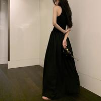 Vestido Elegante Y Sencillo De Moda Para Mujer Estilo Preppy Negro Largo Cintura Alta Sin Mangas Cuello Redondo Verano - details 4
