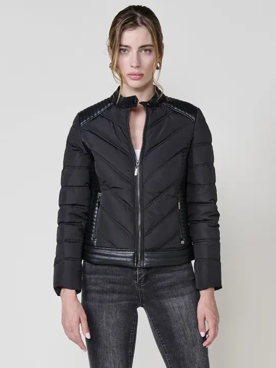 Koroshi Chaqueta biker motera mujer efecto piel negro - 1