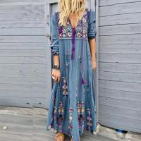 Vestido Largo Bohemio Para Mujer 2023 Otoño Playa Ropa Casual Elegante Maxi Vestido Floral Estilo Y2K Vestido De Talla Grande - details 3
