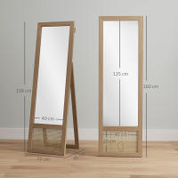 HOMCOM Espejo de Cuerpo Entero 160x50 cm Espejo de Pie o de Pared con Marco de Madera y Soporte para Salón Dormitorio Natural - details 3