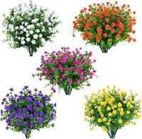 Plantas de Flores Artificiales, Plantas Artificiales de plástico,Flor Falsa,15 Piezas de Flores Artificiales, arbustos Resistentes a los Rayos UV, Plantas colgantes para Interiores y Exterior, decoración de Fiesas en El Jardín del Hogar (Colores Mix) - details 0