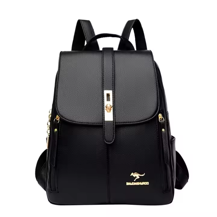 Mochila De Cuero Para Mujer Estilo Vintage Casual Día Escuela Saco a Dos Negro Lujoso Con Bolsillo Exterior Y Cremallera Cierre - 1