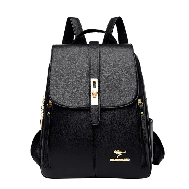 Mochila De Cuero Para Mujer Estilo Vintage Casual Día Escuela Saco a Dos Negro Lujoso Con Bolsillo Exterior Y Cremallera Cierre - 1