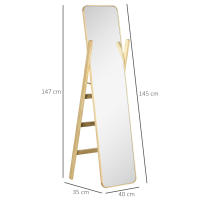 HOMCOM Espejo de Pie con Perchero Espejo de Cuerpo Entero 40x35x147 cm Espejo Largo con Marco de Madera para Salón Dormitorio Entrada Natural - details 2