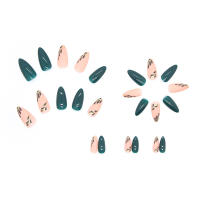 Juego De Uñas Postizas Press on Almendra 24Pcs Set Hojas Verdesoscuro Temperamento Dulce Uñas Artísticas Wearables Material Acrílico - details 2