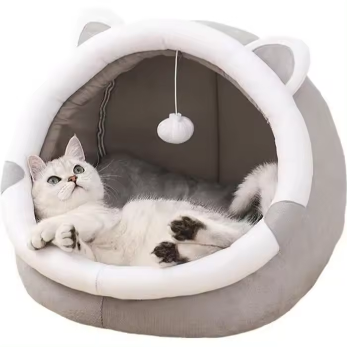 Cesta para Gatos con cojín extraíble y lavable, tienda de campaña para Gatos, Cama para mascotas, Casa elegante para Gatos, Cueva plegable (Gris M) - 1