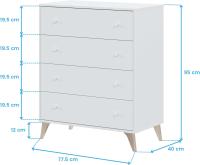 Comoda con 4 Cajones, para Dormitorio, Modelo Sweet, Acabado en Color Blanco, Medidas: 77,5 cm (Ancho) x 95 cm (Alto) x 40 cm (Fondo) - details 0