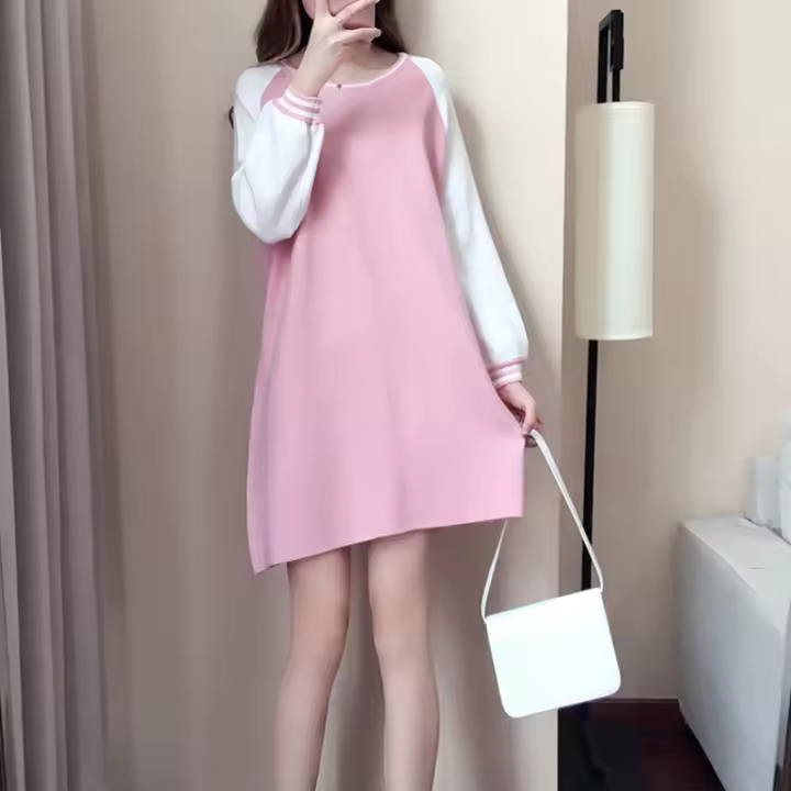 Vestido A-Line Para Mujer Casual De Color Sólido Cuello Redondo Manga Larga Slim Fit Fiesta Primavera Otoño Polyester - 1