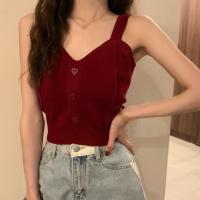 Camisola De Verano Para Niñas Con Corazón Slim Knit Camisa Delgada Spandex Estilo Casual Top De Solapa Decoración De Botón - details 5