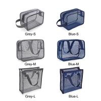 Bolsa De Ducha De Malla Gris Azul Bolsa De Maquillaje De Secado Rápido Gran Capacidad Para Playa Y Baño Organizador De Ducha Portátil Ecológico - details 1